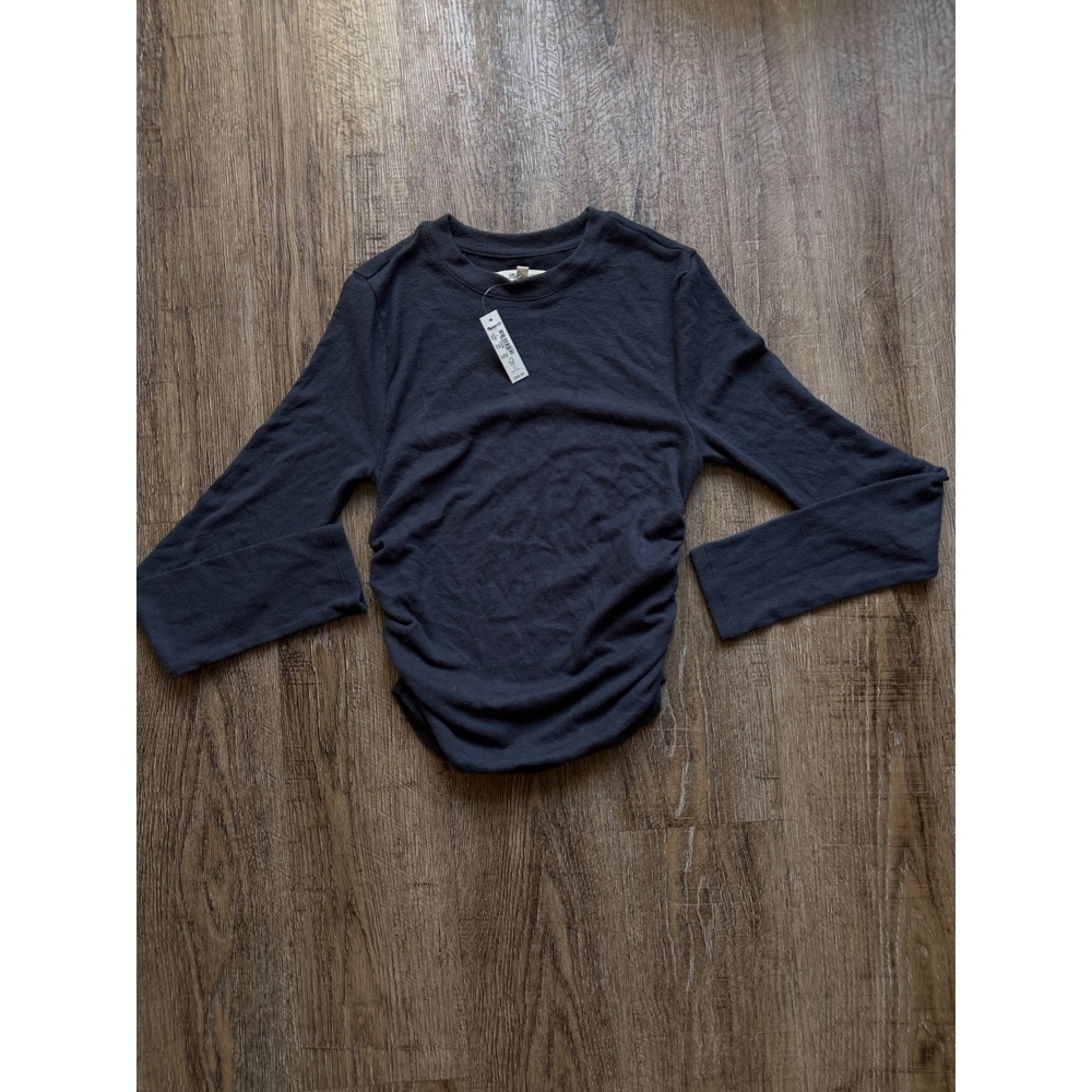 Madewell Ruched Side Crewneck Long Sleeve Top Gray Small N0376 - Picture 1 of 8